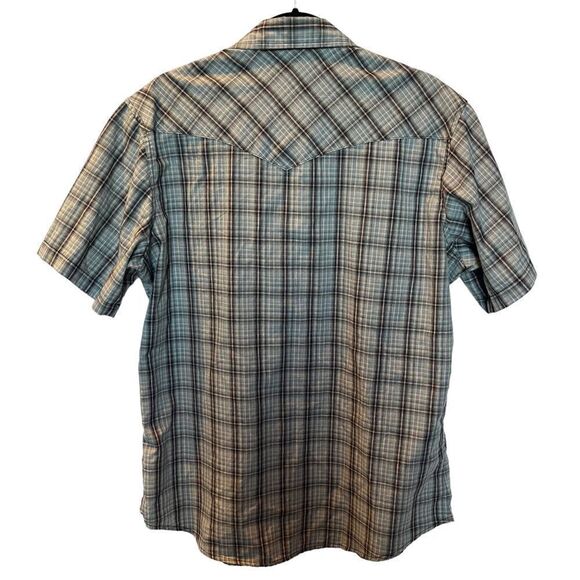 Wrangler Men's Plaid Pearl Snap Button Down Shirt Gray w/ red stripe Size Large - Picture 2 of 10